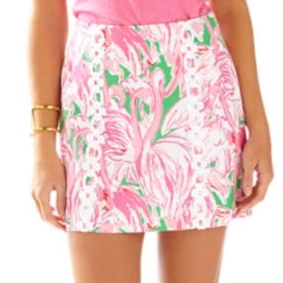 LILLY PULITZER Marigold Skirt Pink Colony Flamingos Preppy Skort - Picture 4 of 10